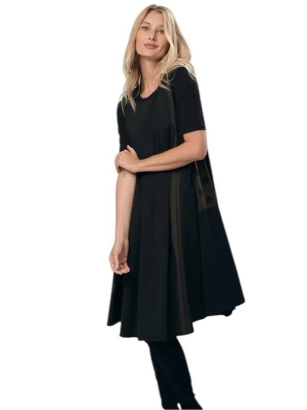 Alembika Tekbika Trapeze Dress Size 4-6 Black Khaki Mixed Media Knit Pockets